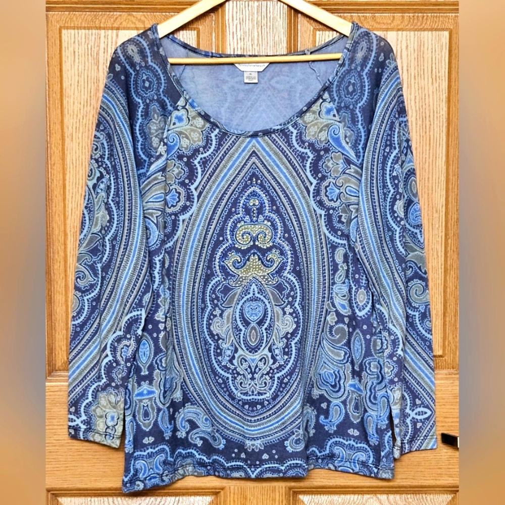 Christopher and Banks Gemmed Stud Geometric Tunic Top